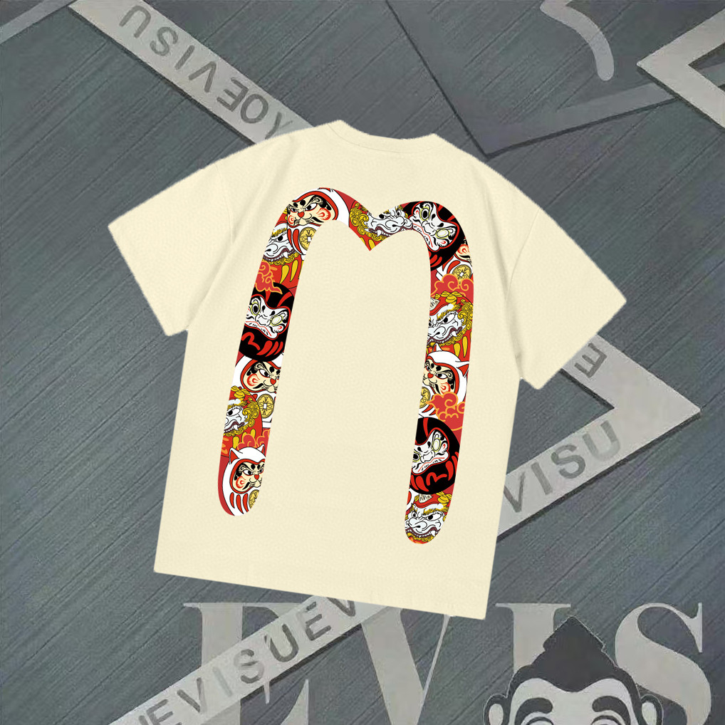 Evisu Áo Thun Ngắn Tay Cổ Tròn Nam Nữ, 100% Cotton Không Thấm Nước, Phong Cách Thời Trang Dạo Phố