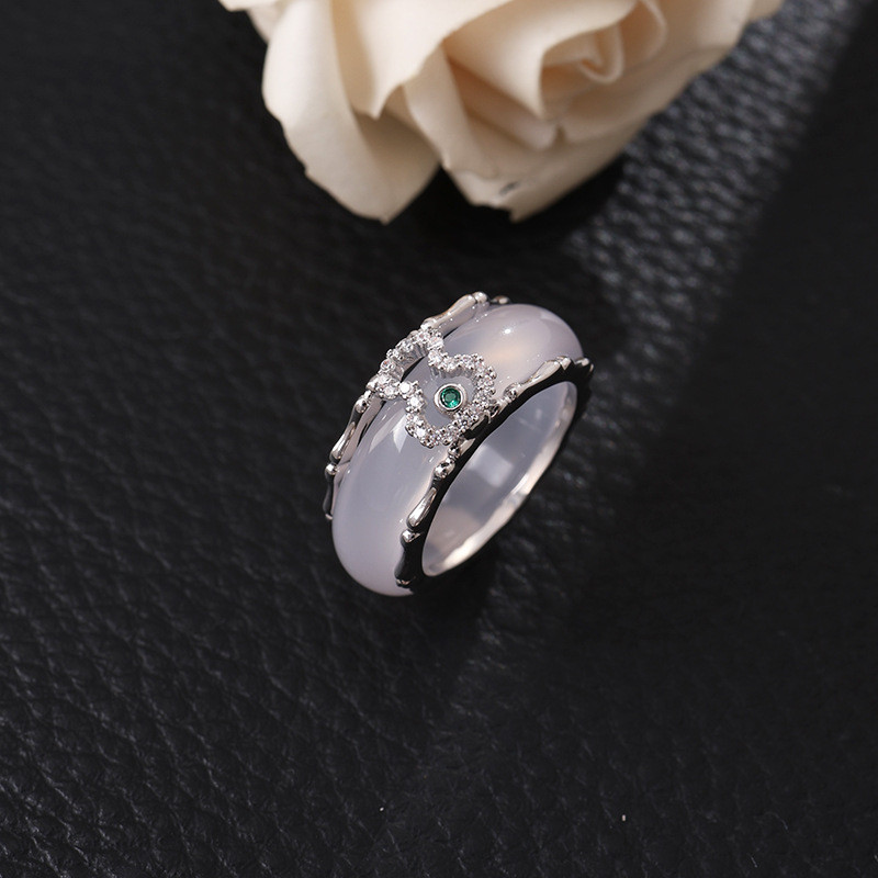 KH36 High-quality chalcedony inlaid ring, agate sliding ring, a two-piece ring, new white agate band