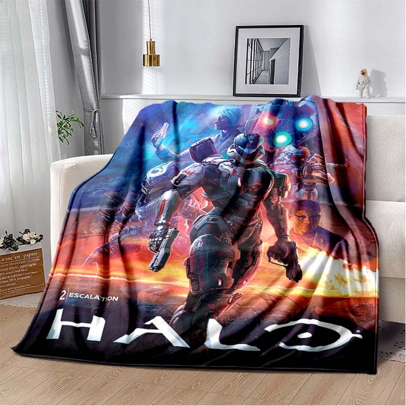 Halo 2 Escalation Cover Art Chăn lông cừu, Sci-Fi Master Chief Soft Throw Chăn cho game thủ