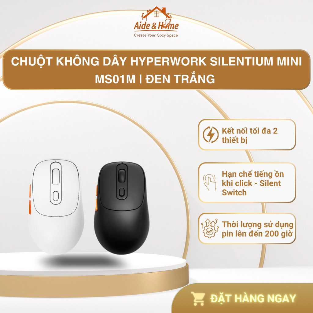 Chuột không dây HyperWork Silentium Mini MS01M | Đen Trắng - Bảo Hành 12 Tháng