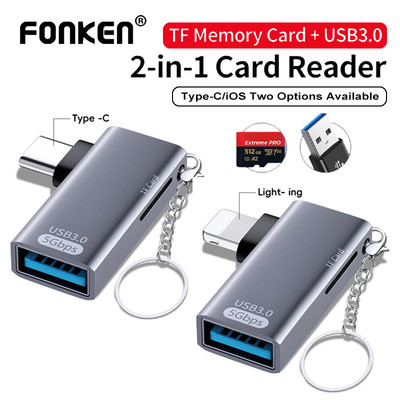 Đầu đọc thẻ Type-C / iOS 2 trong 1 Fonken sang thẻ nhớ TF + Bộ chuyển đổi USB3.0 cho điện thoại PC Laptop