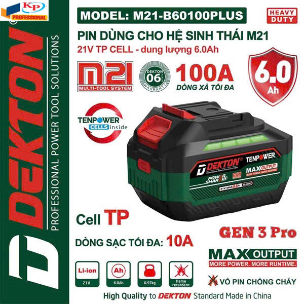 Pin DEKTON M21-B4085Plus và M21-B60100plus  xanh Kim phát điện máy
