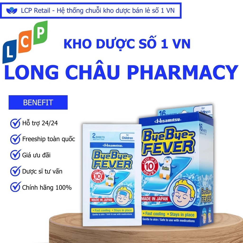 Miếng dán hỗ trợ giảm sốt, mát trán Bye Bye Fever Hisamitsu giữ nhiệt tới 10 giờ (8 gói x 2 miếng)