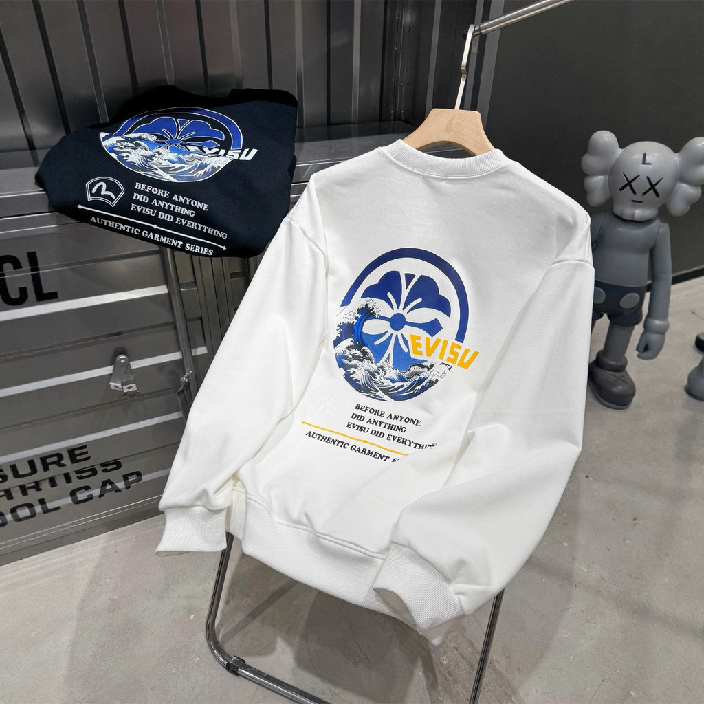 Áo nam nữ EVISU cổ tròn sóng dệt kim, phong cách mới