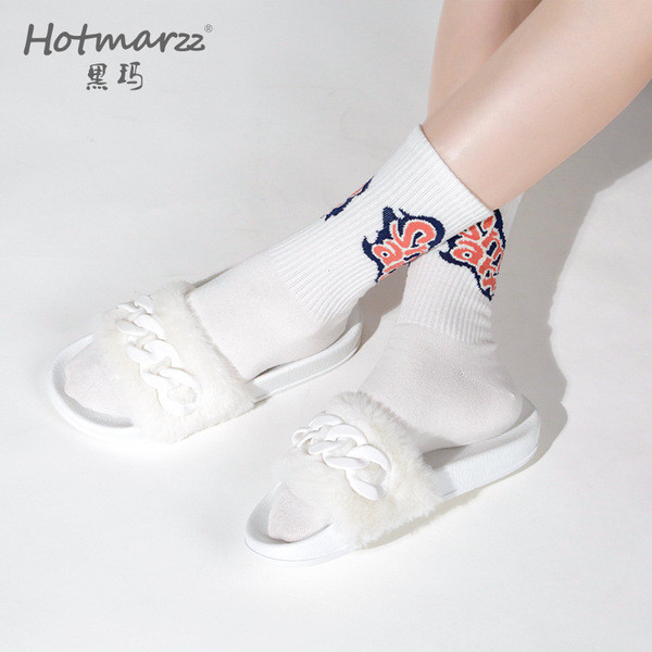 [Ưu đãi đặc biệt] Hotmarzz Hotmarzz Dép lông thú nữ Dép màu hồng chống trượt Dép nữ mùa thu đông