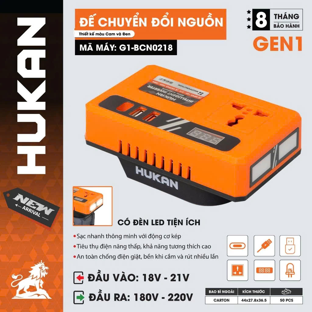 Đế chuyển đổi nguồn điện HUKAN G1-BCN0218 chuyển từ pin 21v lên 110 - 220v Chân pin phổ thông 4cm nâ