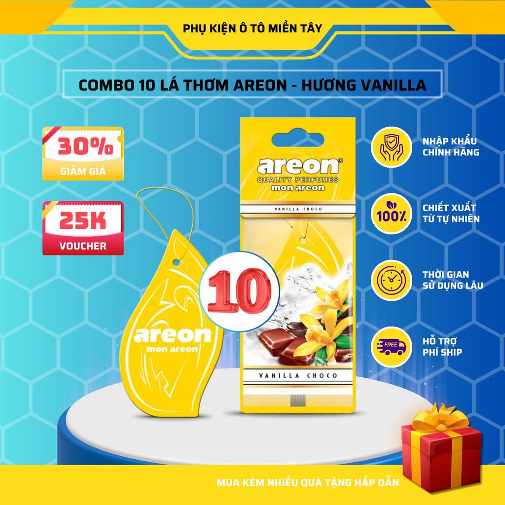 Areon Combo 10 Cái Lá Thơm Treo Xe Ô Tô Hương Vanilla Choco Khử Mùi Tốt Trang Trí Nội Thất Xe Hơi Nhập Khẩu Chính Hãng