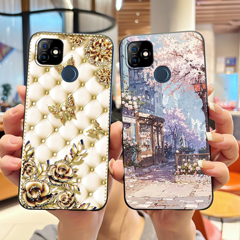 Ốp Đen Cho Itel P36 Play / Vision 1 Ốp Lưng Mềm Thời Trang Sáng Hoa Hướng Dương Sơn Chống Sốc Vỏ Ite