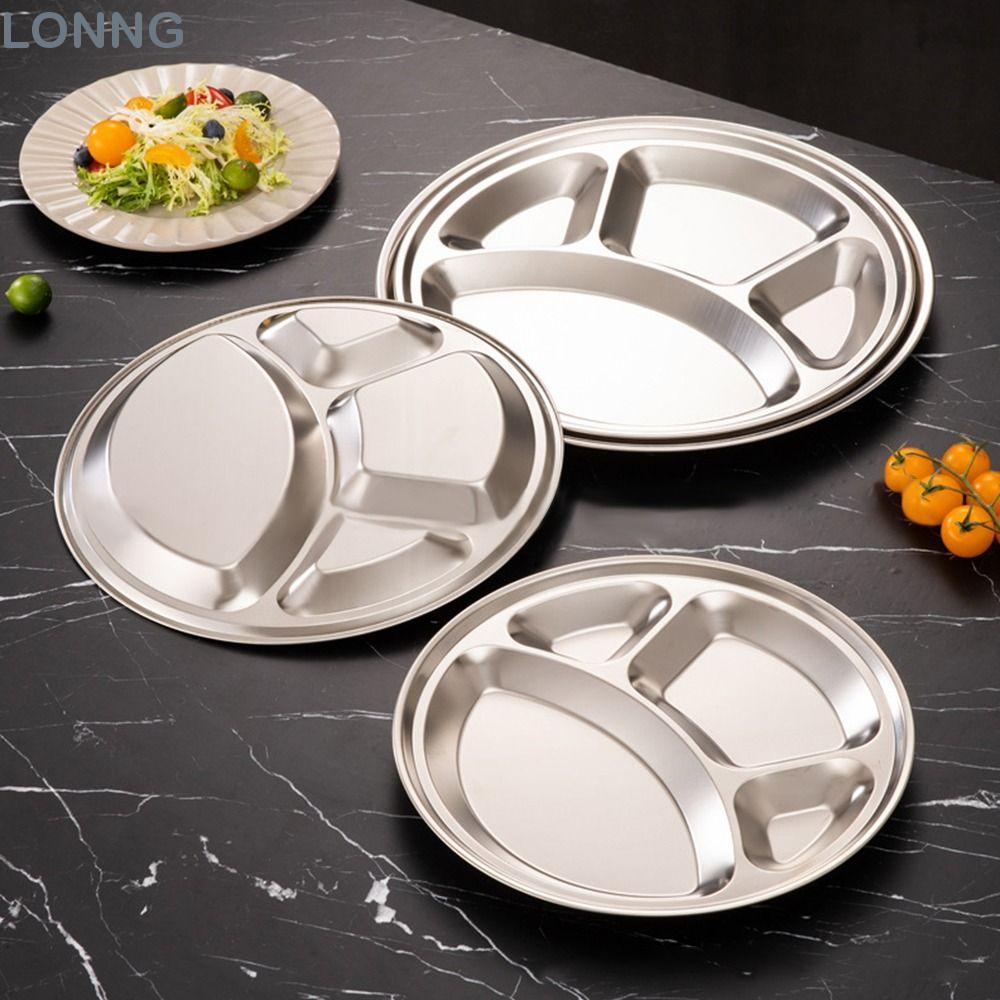 LONNG 1 Khay Phục Vụ Thực Phẩm, Đĩa Khay Cửa Hàng Thức Ăn Nhanh Roti Canai, 4 Ngăn Chia Thép Không G