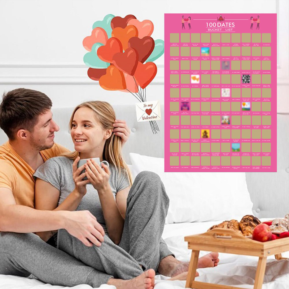 Funny 100 Dates Scratch-Off Poster For Couples Date Night Insteresting Scratchable Poster For Couple