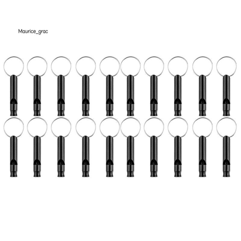 20 gói Còi nhôm, Còi thể thao, Còi cứu sinh khẩn cấp có móc chìa khóa, Đen