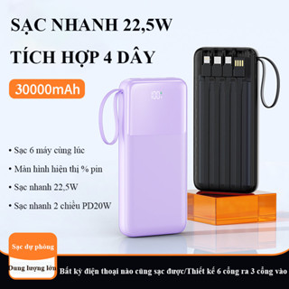 Sạc Dự Phòng 30000mAh Tích Hợp 4 Dây Sạc Nhanh 22.5W Màn Hình LED Sạc Nhiều Thiết Bị Tiện Lợi