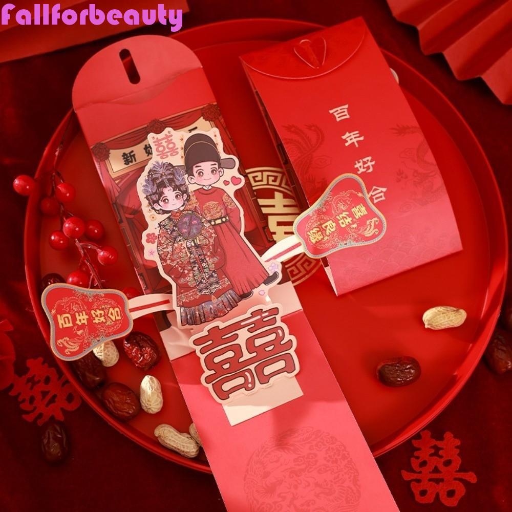 FALLFORBEAUTY Phong bì màu đỏ sáng tạo 3D, Lời chúc phúc Lễ hội mùa xuân Túi đựng tiền 3D, Giấy di đ