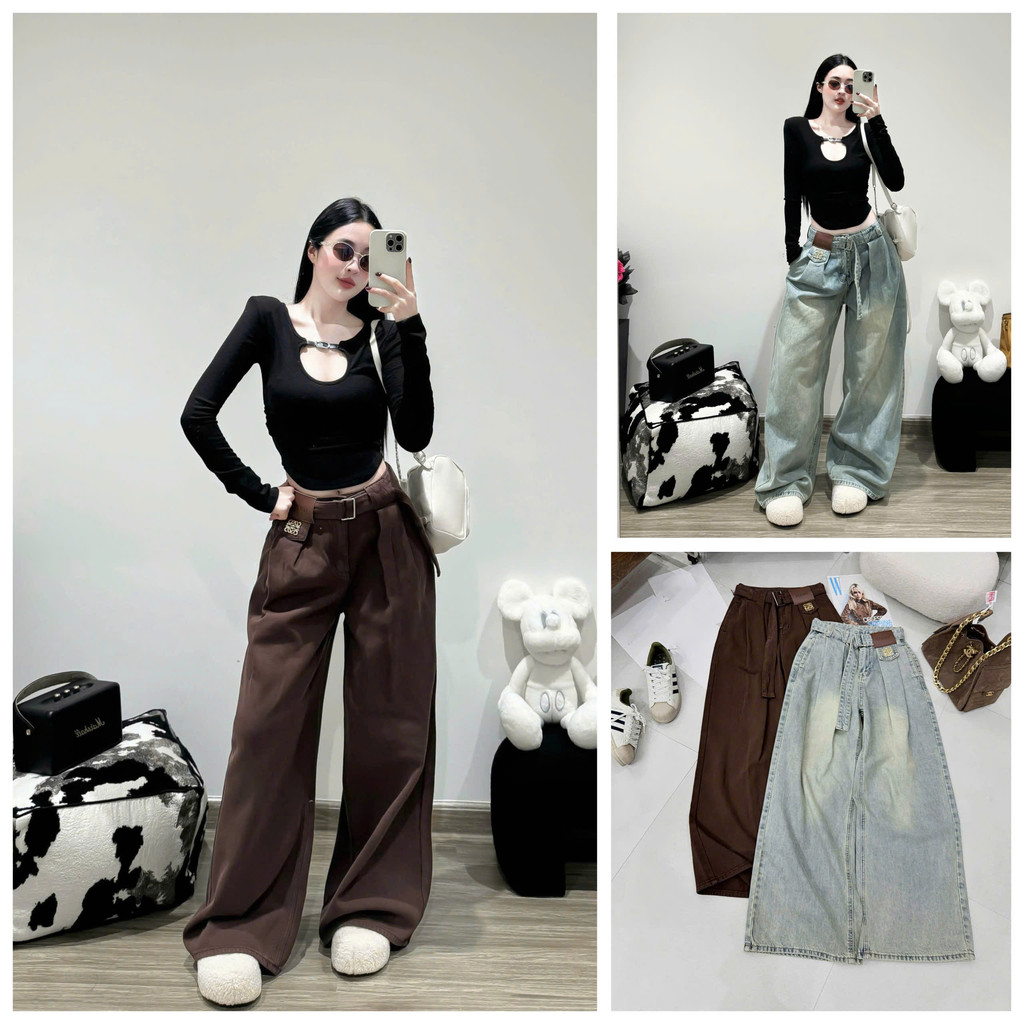 [Follow shop nhận mã 10k] Quần dài jeans denim bò suông kèm đai dây UMEE STORE QD1274 8525