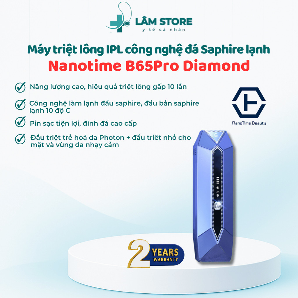 Máy triệt lông trẻ hoá da công nghệ IPL sapphire lạnh pin sạc NanoTime B65Pro Diamond