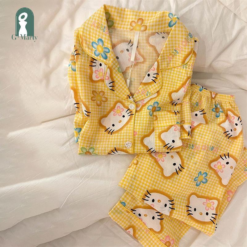 Gmarty Bộ Đồ Ngủ Kẻ Sọc Mèo Dễ Thương Cho Nữ