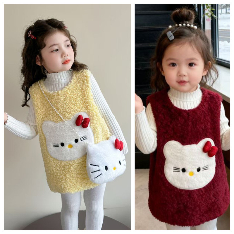 Trẻ em hello kitty Quần áo Lông cừu Lót adnik Quần áo trẻ em hello kitty KT Vest Lông Vest