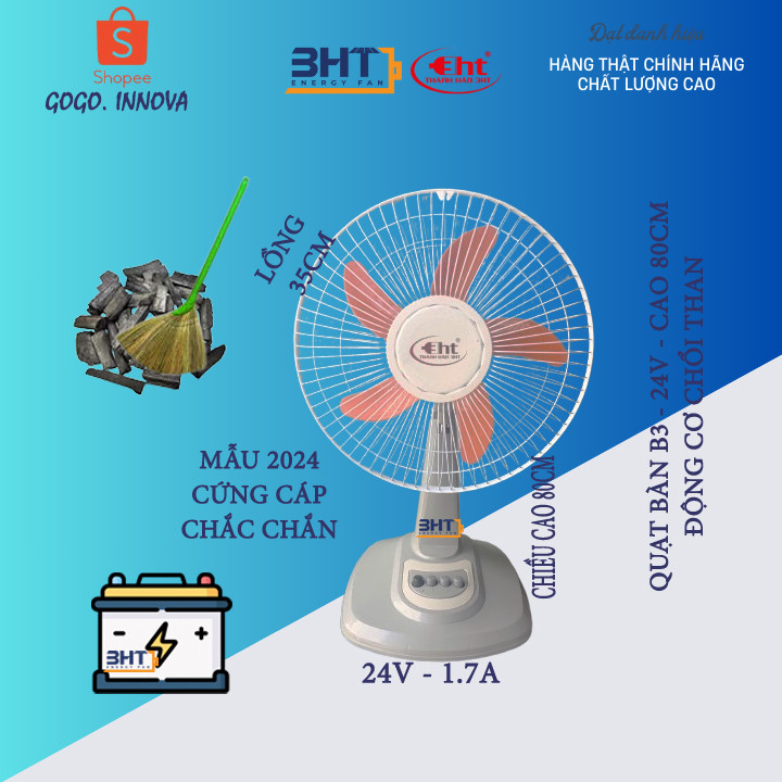 Quạt bàn b3 dùng bình 12v - ko kèm bình