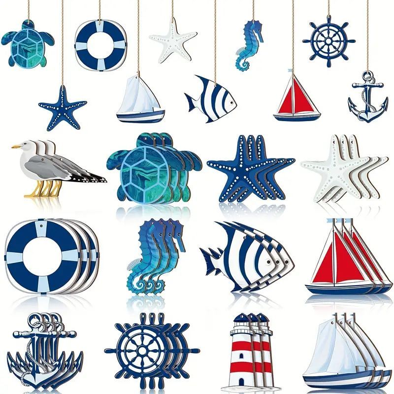 Sailboat crafts, nautical decorations, hot-selling lifebuoys, coastal starfish wooden items5ya Mini 