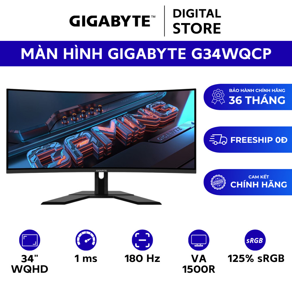 Màn Hình Cong UltraWide Gigabyte G34WQCP 34" VA 1500R WQHD 180Hz 1ms 125% sRGB 400nits