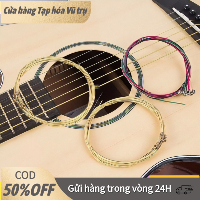 【48h】Bộ 6 dây đàn guitar acoustic giá rẻ nhiều màu, thay thế dây cũ dễ dàng, lõi thép bọc đồng bền, 