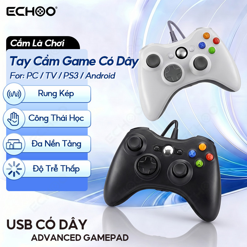 Tay Cầm Chơi Game Có Dây Rung Kép Cho PC Android TV PS3 Xinput Plug Play Kết Nối USB Chơi Game Mượt