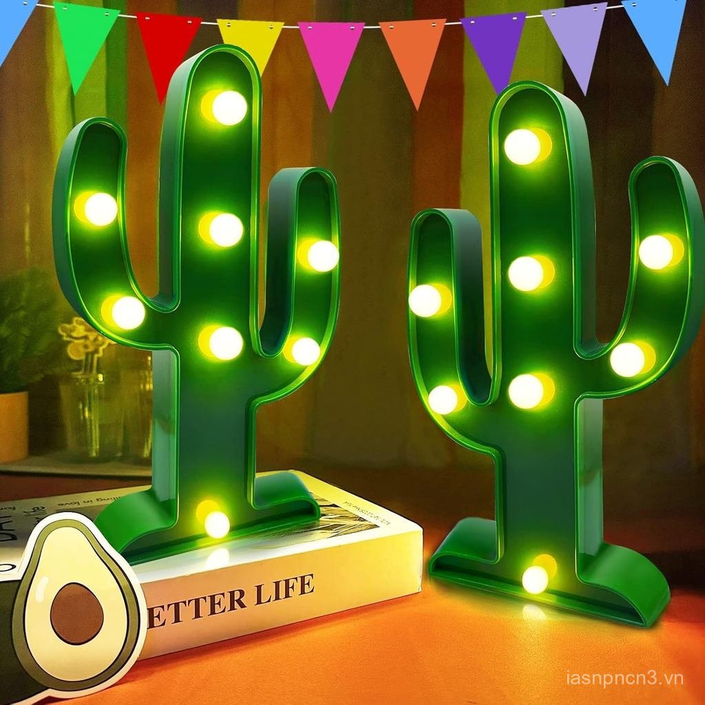 Cực Lớn - 2 Gói Đèn LED Xương Rồng Cinco de Mayo Trang Trí 10 x 5.5 Inch Trang Trí Xương Rồng Mexico