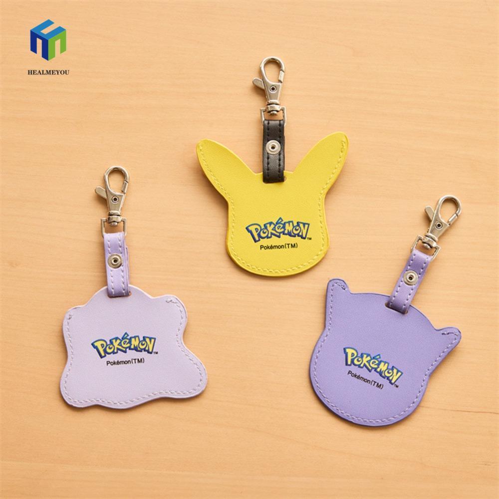 HEALMEYOU Pikachu Hộp đựng thẻ truy cập, Vỏ bảo vệ Móc khóa mèo Pokemon bằng da, Móc khóa Kawaii dễ 