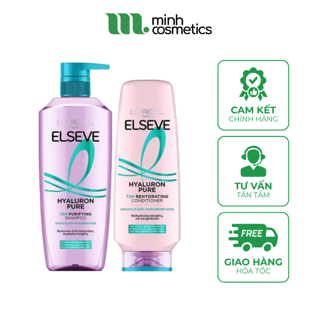 Bộ Dầu Gội / Xả L’Oreal Elseve Hyaluron Pure 72H Cho Da Đầu Dầu