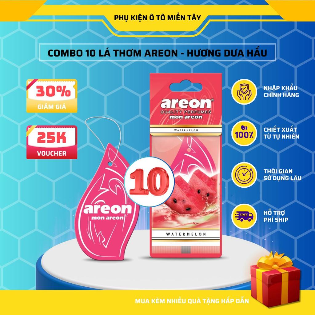 Areon Combo 10 Cái Lá Thơm Treo Xe Ô Tô Hương Dưa Hấu Khử Mùi Tốt Trang Trí Nội Thất Xe Hơi Nhập Khẩu Chính Hãng