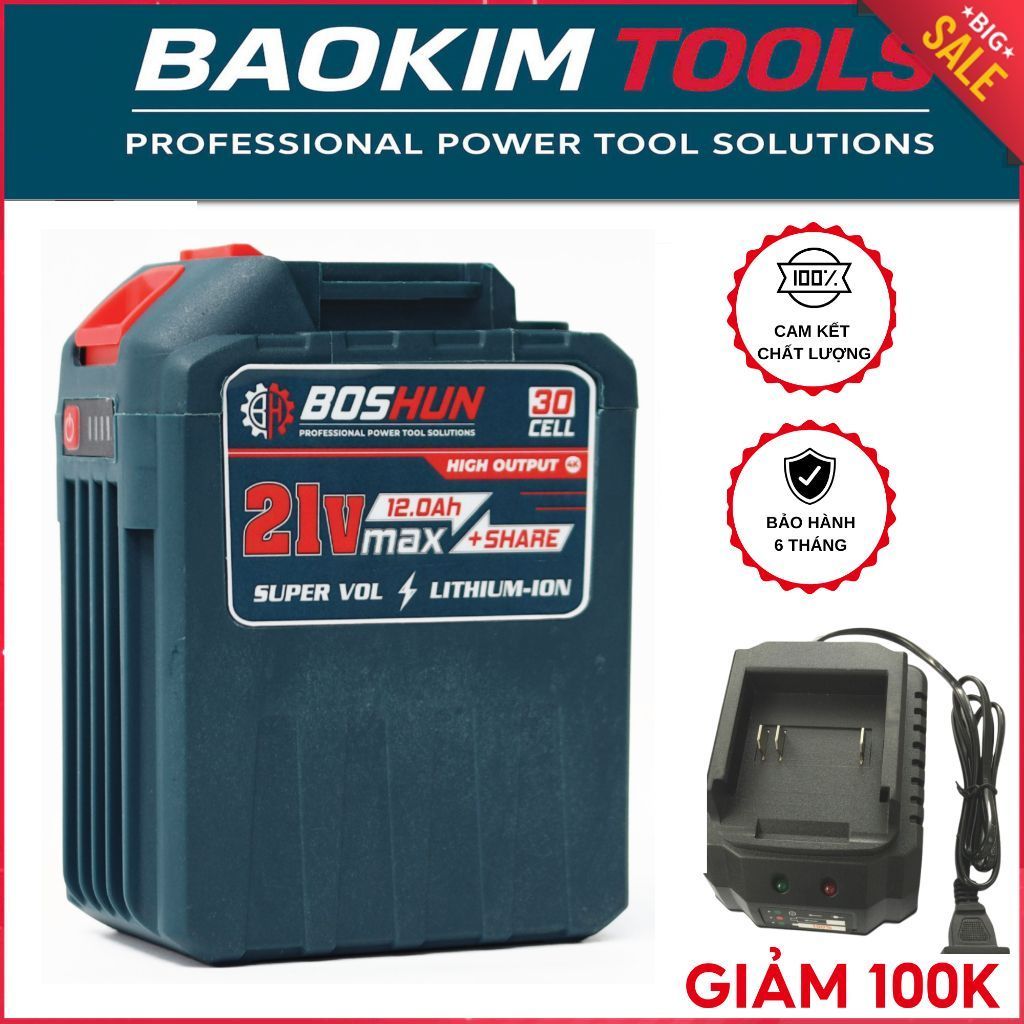 Pin 30 Cell Chính Hãng Boshun, Dung Lượng Cao Mạch 8 mosfet - Chân pin phổ thông Makita - Có đèn báo