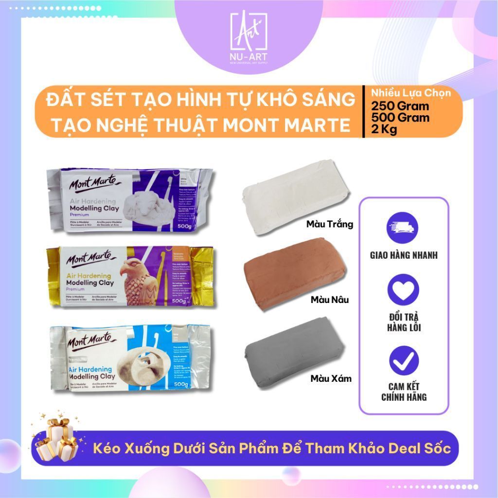 Đất Sét Tự Khô Sáng Tạo, Tạo Hình, Điêu Khắc, Handmade DIY Mont Marte - Bịch 250/500/2000 gram