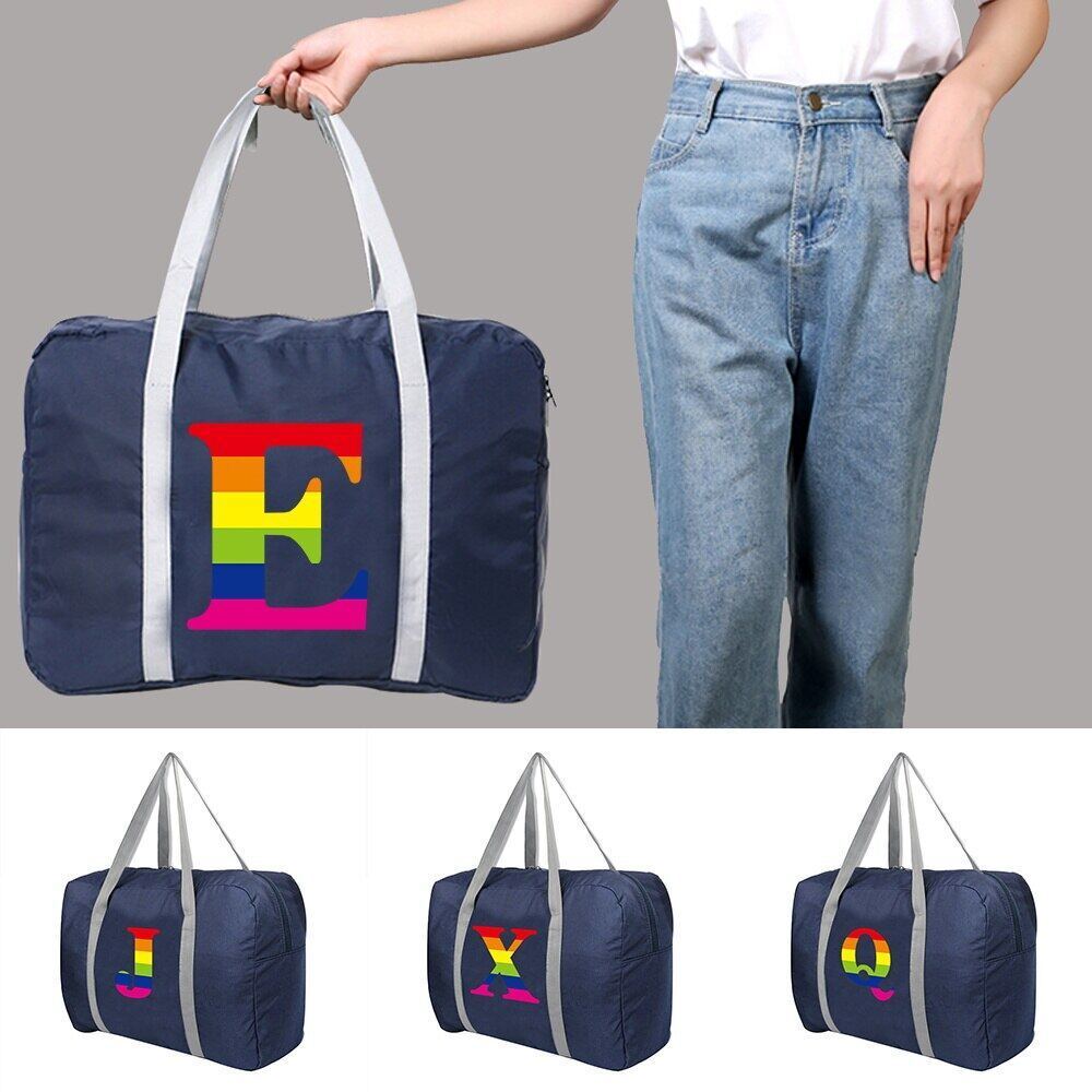 Dapat dilipat Nylon Foldable Travel Bags Unisex Clothes Organizers Duffle Bag Rainbow Printed Handba