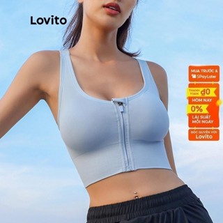  Lovito Áo ngực thể thao cao Hỗ trợ đào tạo Yoga Tập luyện liền mạch Áo ngực thể thao có dây kéo phía trước giữa dành cho nữ L34AD001  Hồng   Đen   Xanh Nhạt   Xanh Nhạt  