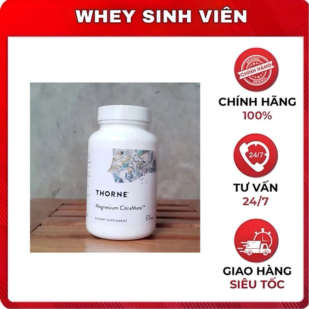 Viên magie hữu cơ Thorne Magnesium CitraMate (90 viên) giảm chuột rút, đau cơ, hỗ trợ giấc ngủ -  wh