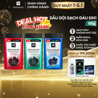  Dầu gội nam sạch gàu 5in1 Romano hương nước hoa Classic  Force  Attitude 180g 