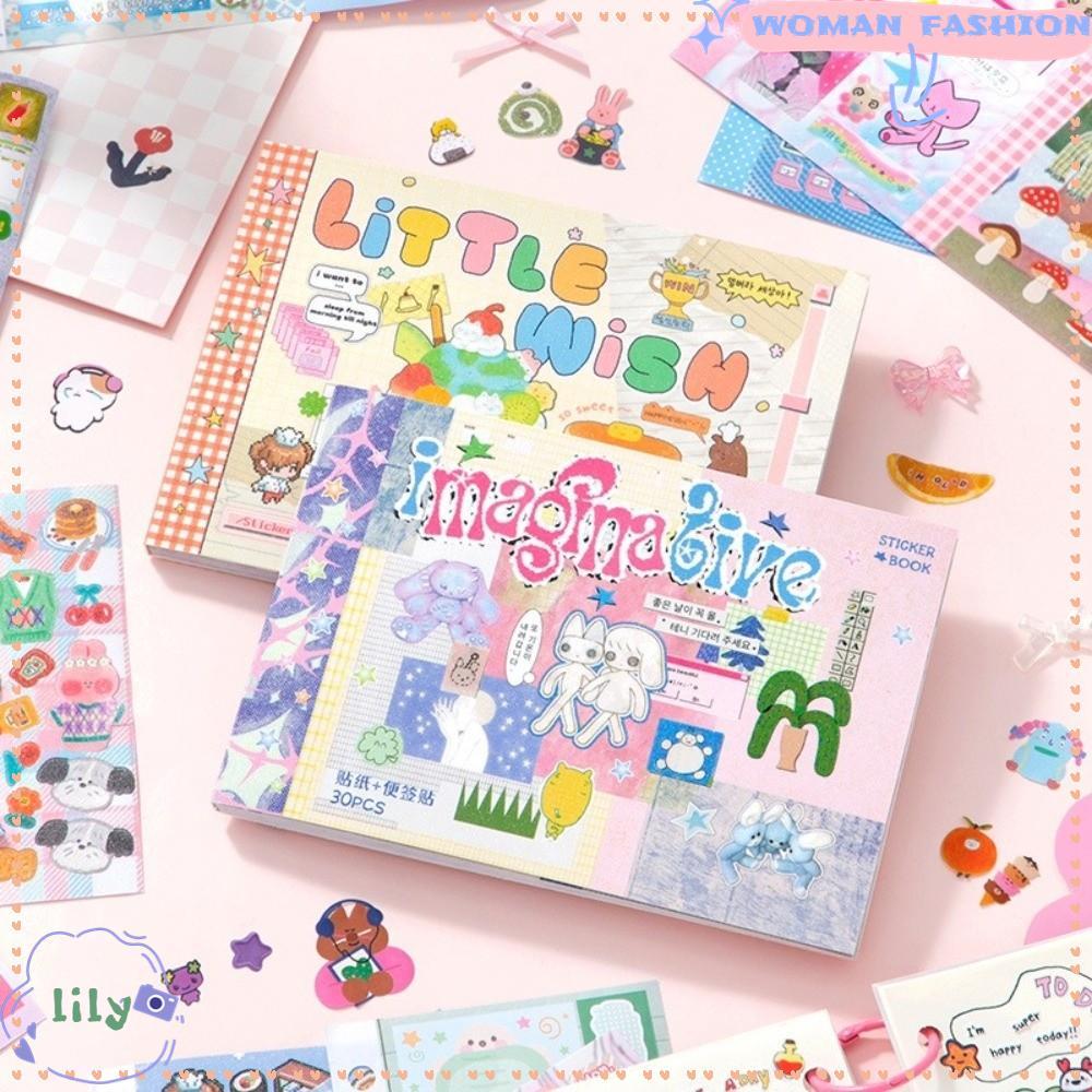 Nhãn dán sổ lưu niệm LILY, Sách dán phong cách Hàn Quốc DIY, Kawaii 30 tờ Nhãn dán trang trí Sách Nh
