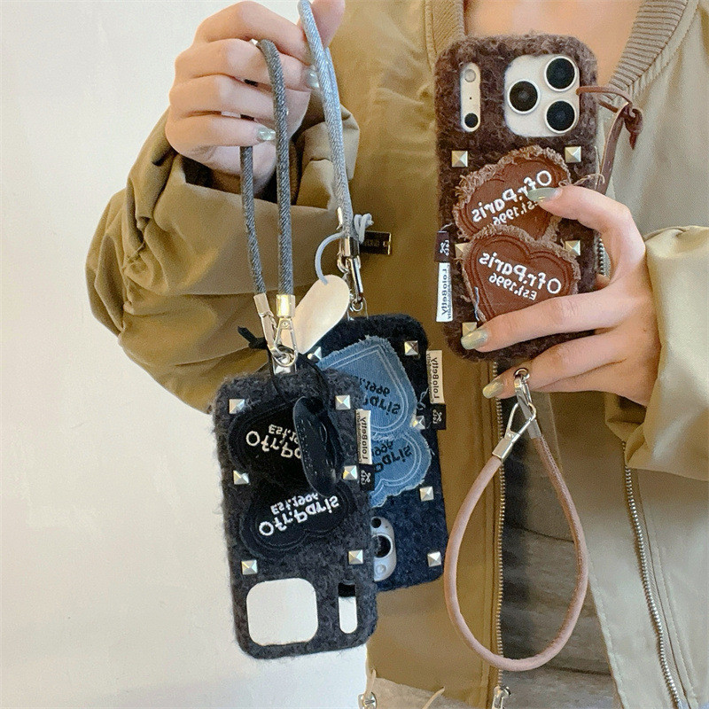 Autumn and Winter Flannel Embroidery Love for Iphone17 Apple 16promax/Phone Case/14 New Advanced ZKc