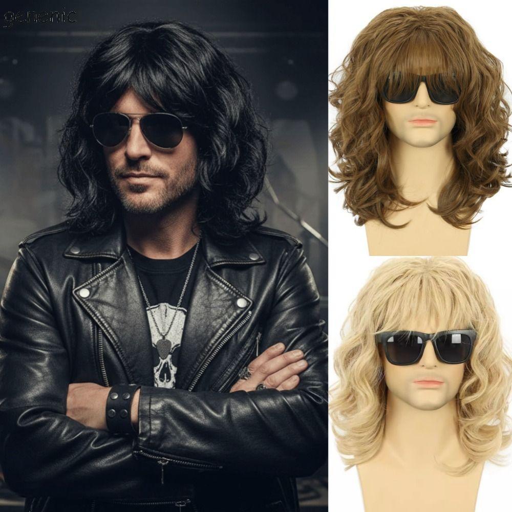 GENENIC - Tóc Giả Cosplay Nam, Sợi Tự Nhiên Sóng Xoăn, Style Hippie Disco