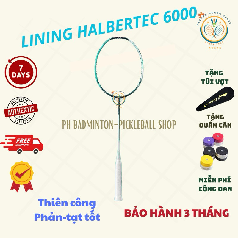 HOẢ TỐC [Đan cước+Tặng túi-Quấn] Vợt Cầu Lông Lining Halbertec 6000 Chính Hãng, Bảo Hành 3 Tháng