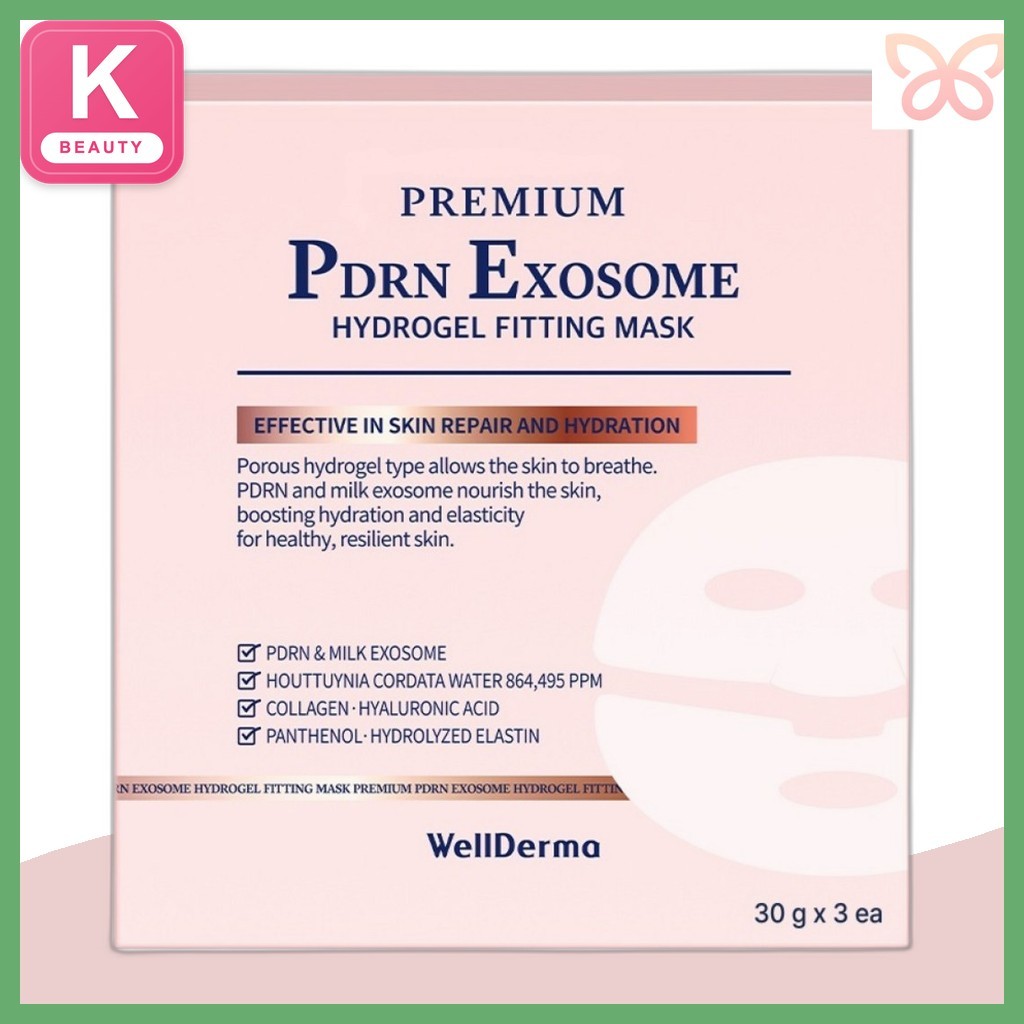 [wellderma] Mặt nạ lắp Hydrogel PDRN Exosome, 30g, 3pc / Mặt nạ Hàn Quốc / Hydrogel Exosome của KBea