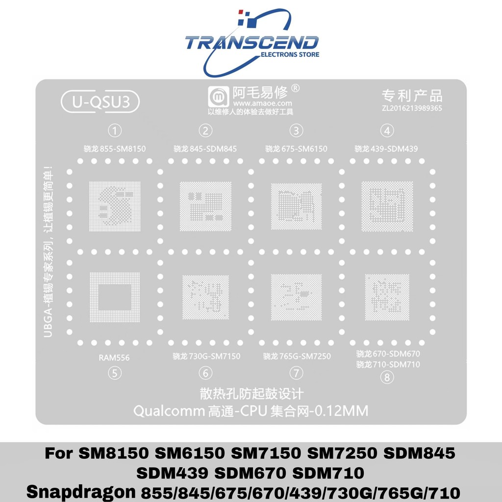 BGA Reballing Stencil Cho Qualcomm series CPU SM6150 SM7150 SM7250 SM8150 SDM845 SDM439 SDM670 SDM71