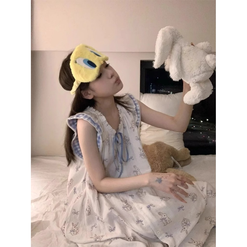 Bowknot Bunny Váy Ngủ Bộ Đồ Ngủ Mùa Hè Homewear Chính Thức