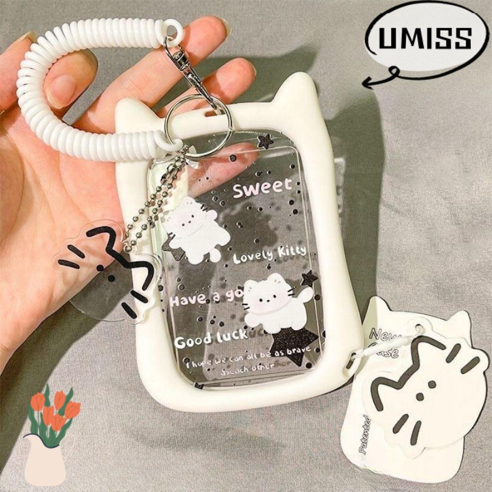 UMISS Kpop Idol Card Holder, Kawaii Acrylic Photocard Holder, Tai Mèo Di Động Trong Suốt Túi Mặt Dây