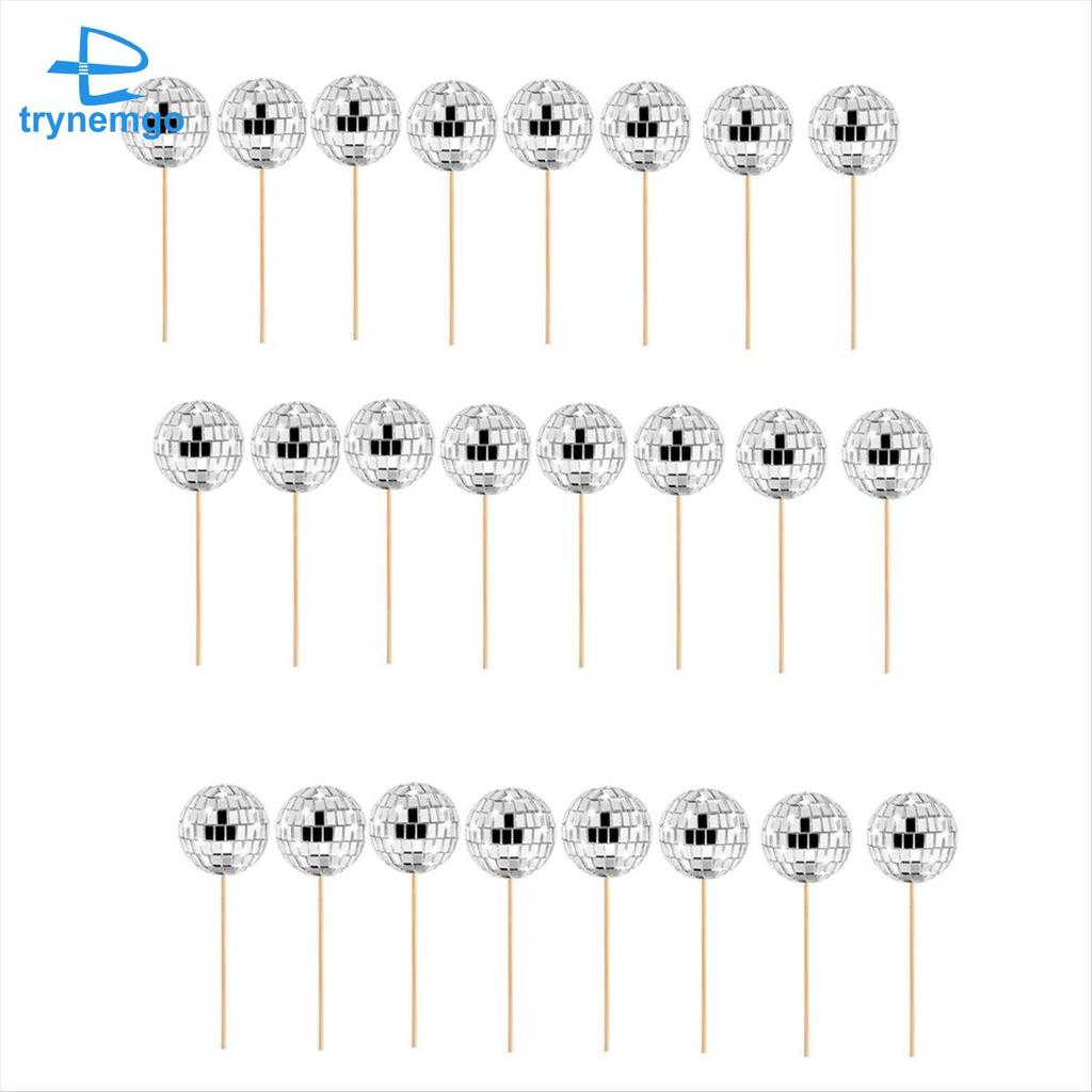 24 Chiếc Disco Ball Cupcake Toppers Disco Ball Cupcake Chọn Gương Phản Quang Bóng Bánh Toppers Trang