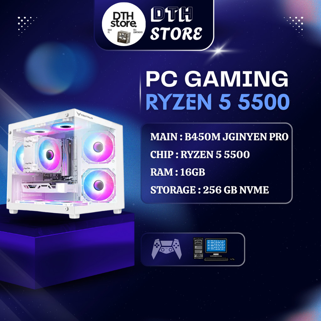 PC Gaming mượt mà cho Esports với Ryzen 5 5500, B450M Jginyue Pro, RAM 16GB, NVME 256GB.