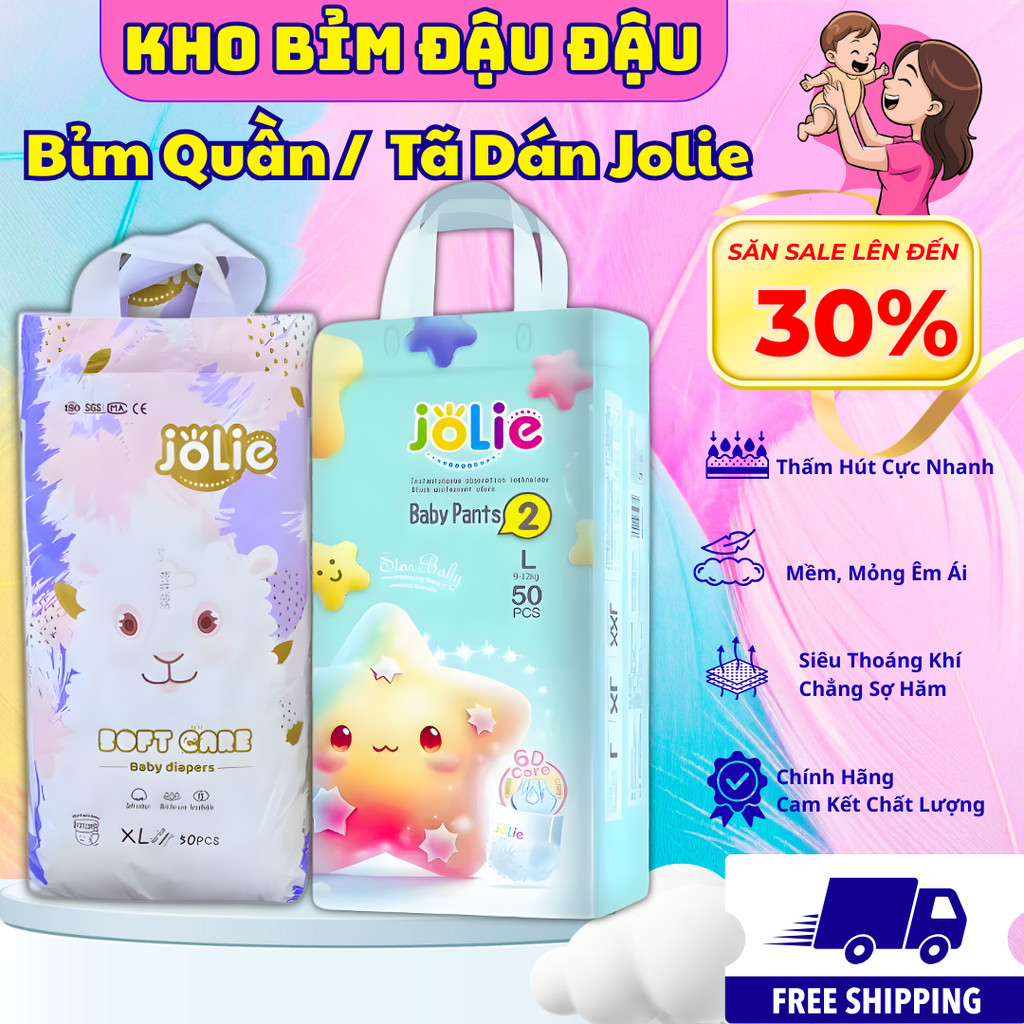 Combo 100 Miếng Bỉm/Tã Quần & Tã Dán Jolie Cao Cấp Xuất Anh –  Siêu Thấm, Full Size S–4XL Cho Bé