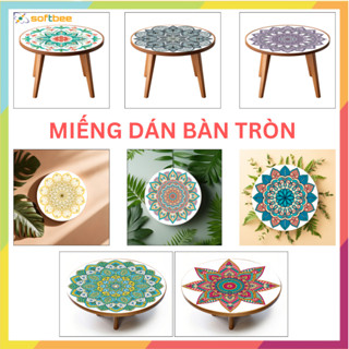 Miếng dán bàn tròn chất liệu decal không thấm nước, có sẵn keo mặt sau gồm 4 kích thước lựa chọn