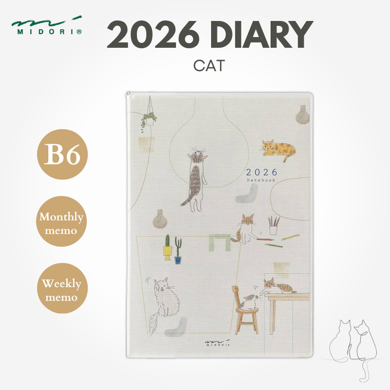 MIDORI Pocket Diary 2026 B6 Cat Pattern (Starts January 2026) 22373006