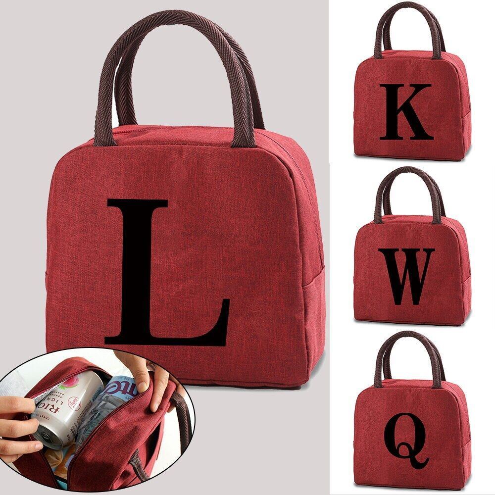 Thermal Insulated Cooler Bags Women Lunch Bento Bag BBQ Meal Ice Zip Pack 26 Black Letter Print Food